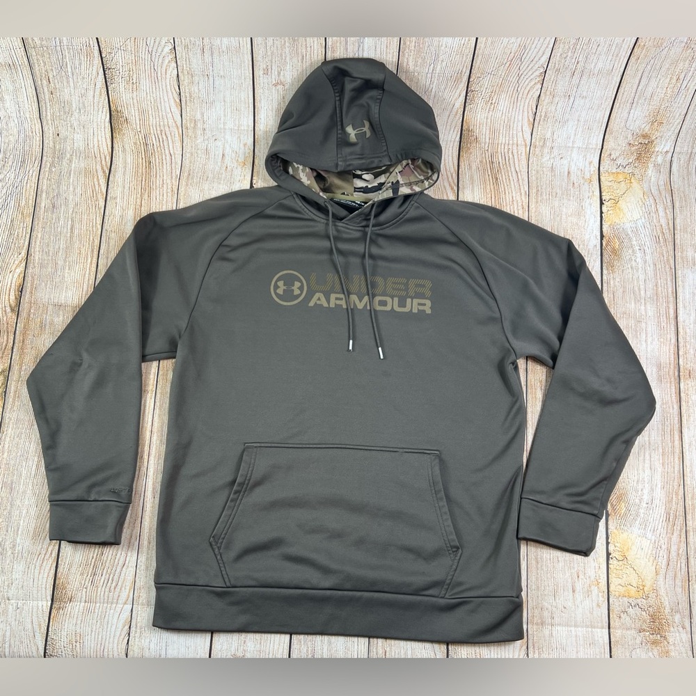 Mens Under Armour Storm Brown Camo Hunting Hoodie Sweatshirt Medium HeatGear